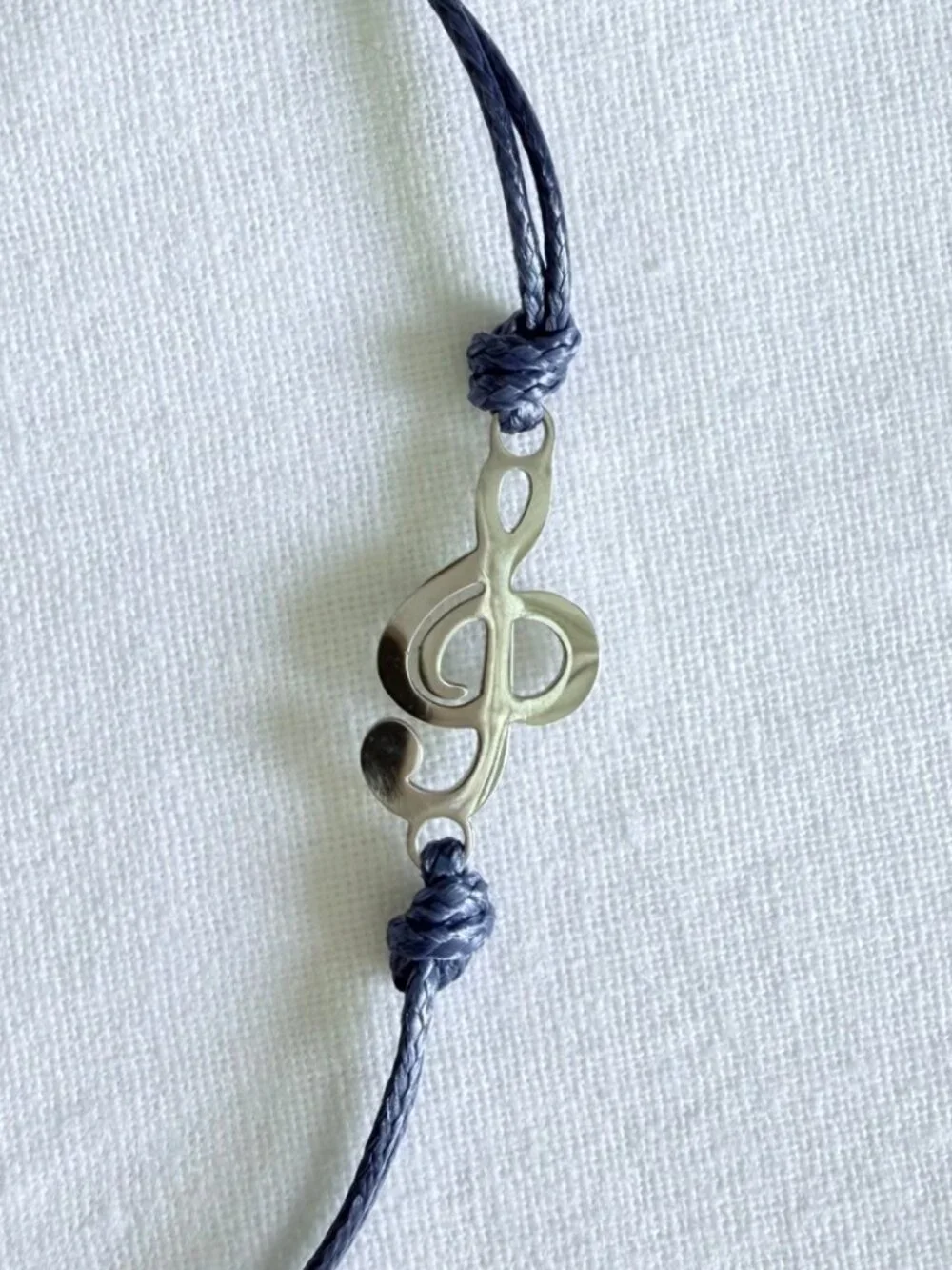 Music Wish Bracelet Stainless Steel Treble Clef Blue Woven Cord